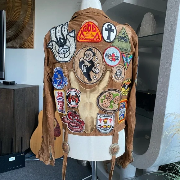 Giorgio Brato Suede Vintage Patches Biker Jacket Agatha NYC festival 60s 70s - Picture 1 of 16
